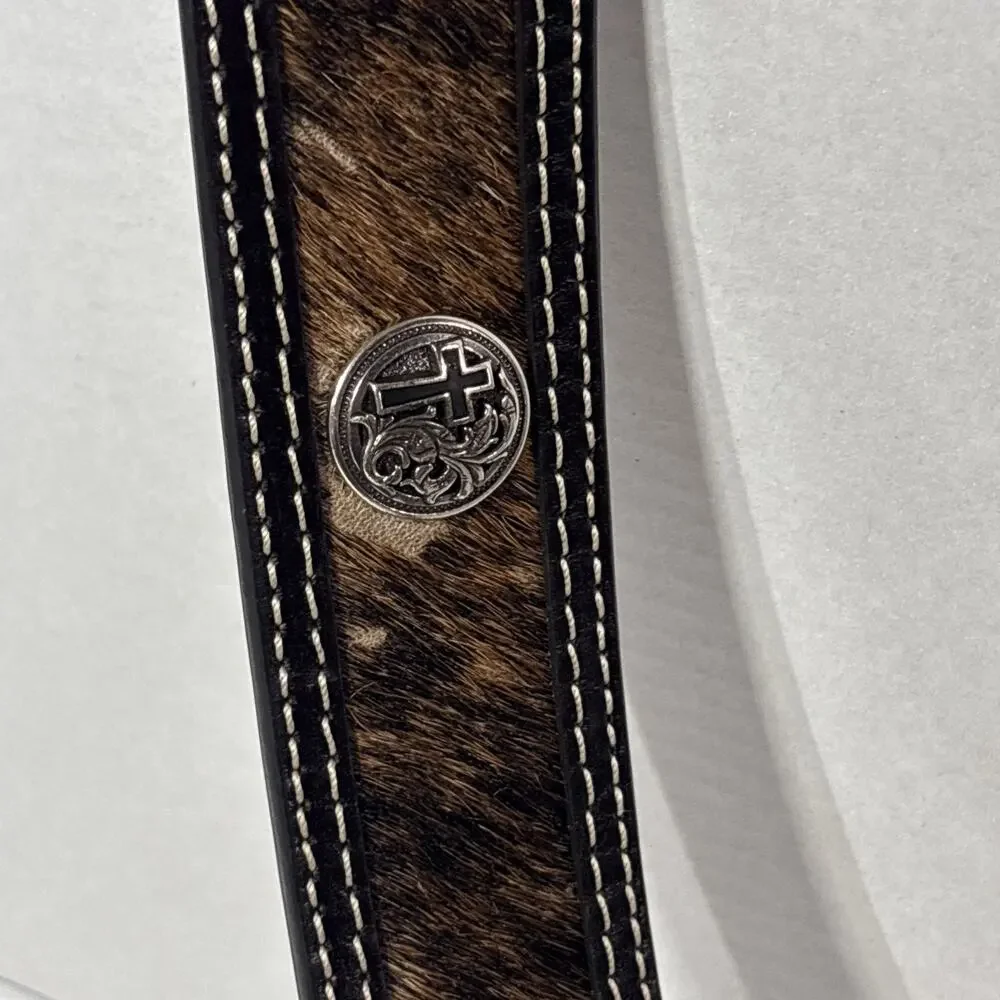 3D Belt Co Youth Boys 26 Hair On Hide Western Belt Strap Cross Conchos No Buckle